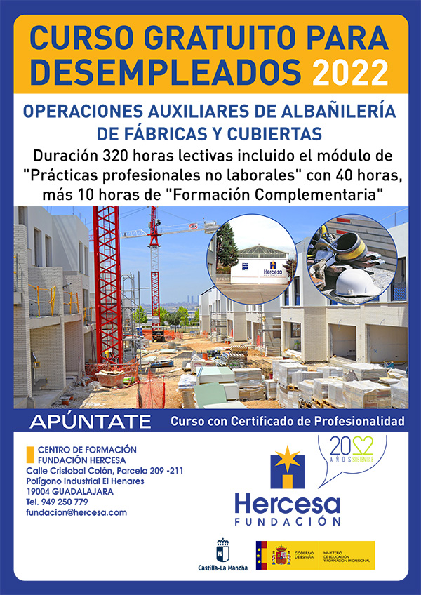 Cartel curso Operaciones Auxiliares de Albañilería de Fábricas y Cubiertas