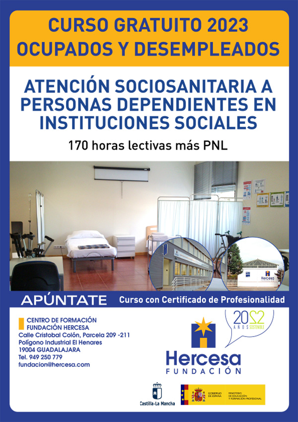 Cartel curso Atención sociosanitaria a personas dependientes en instituciones sociales 
