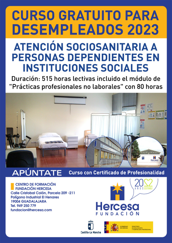 Cartel curso Atención sociosanitaria a personas dependientes en instituciones sociales